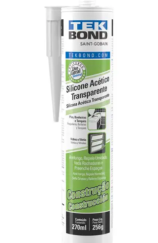 silicone acético transparente - Silicone Tek Bond Acético Transparente 256g  Selante de Construção UV e Anti-fungo